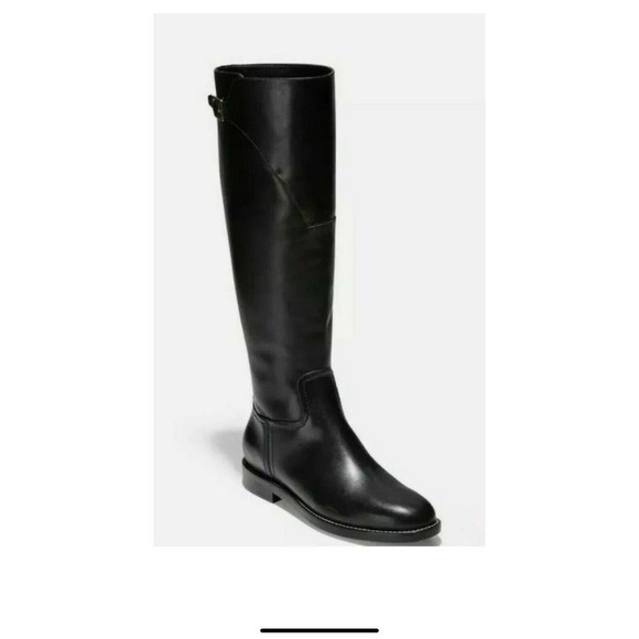 New Cole Haan Leather Round Toe Black Knee High Riding Boots Women’s 7.5B - Picture 3 of 12